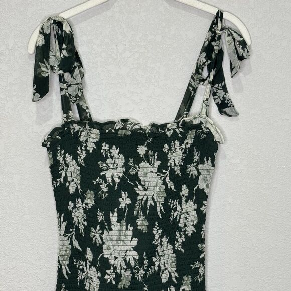 Abercrombie & Fitch Dress Womens Small Green Floral Smocked Ruffle Midi Sundress - Picture 4 of 10